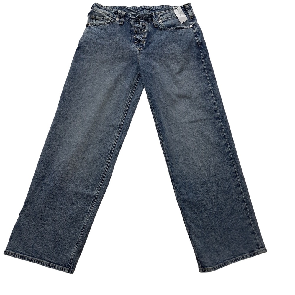 NWT GAP Jeans Womens 26/2P Blue 90s Loose Low Rise Lace Up Front Straight Y2K